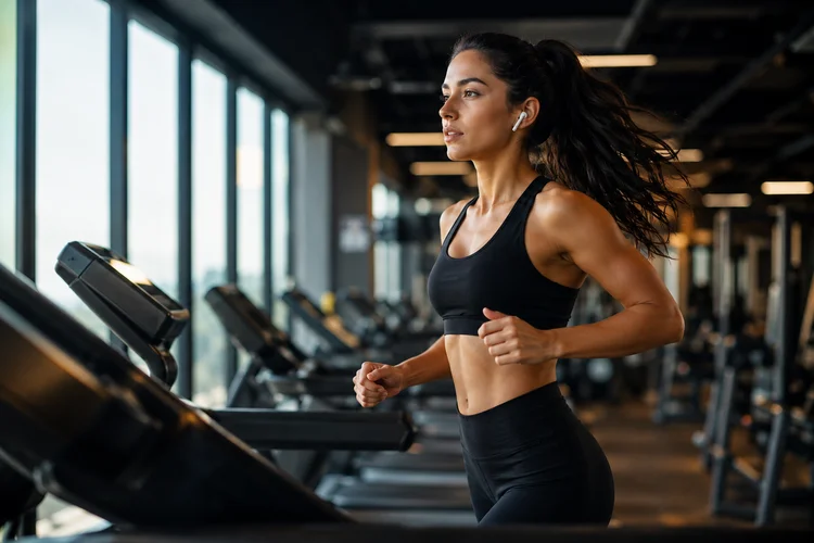 Person gör energisk konditionsträning i ett modernt gym för fettminskning.
