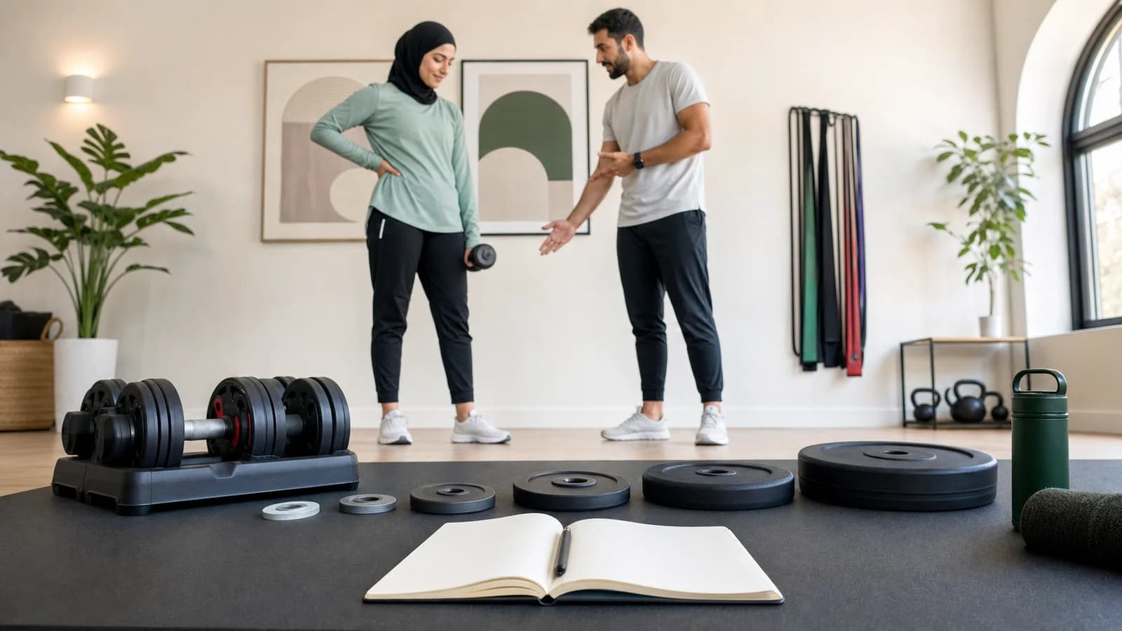 متدرب يسجل التكرارات المتبقية بعد مجموعة قوة مضبوطة.